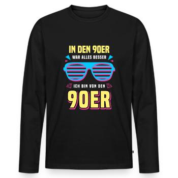 90er Jahre Mottoparty 1990er Neunziger Kostüm - Männer Premium Bio Langarmshirt - Schwarz - Vorne - Nico (187cm)