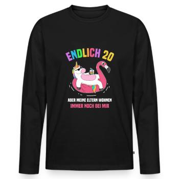 Endlich 20 Aber Meine Eltern Wohnen Noch Bei Mir - Männer Premium Bio Langarmshirt - Schwarz - Vorne - Nico (187cm)