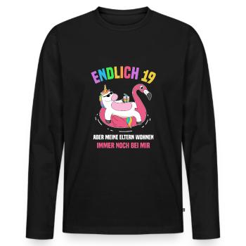 Endlich 19 Aber Meine Eltern Wohnen Noch Bei Mir - Männer Premium Bio Langarmshirt - Schwarz - Vorne - Nico (187cm)