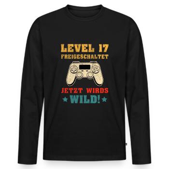 Level 17 Freigeschaltet Geburtstagsgeschenk - Männer Premium Bio Langarmshirt - Schwarz - Vorne - Nico (187cm)