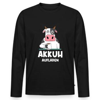 Wortspiel Kuh Akku Leer Kaffee Akkuh Aufladen - Männer Premium Bio Langarmshirt - Schwarz - Vorne - Nico (187cm)