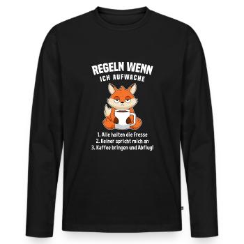 Fuchs Morgenmuffel Kaffee Regeln Wenn Ich Aufwache - Männer Premium Bio Langarmshirt - Schwarz - Vorne - Nico (187cm)