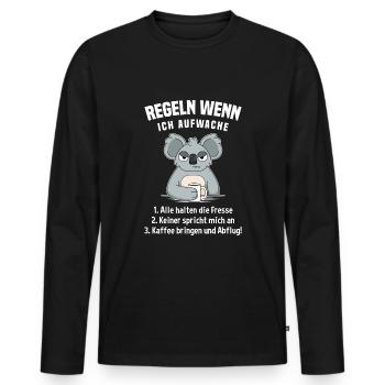 Koala Morgenmuffel Kaffee Regeln Wenn Ich Aufwache - Männer Premium Bio Langarmshirt - Schwarz - Vorne - Nico (187cm)