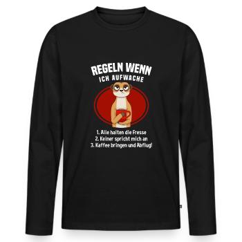 Morgenmuffel Kaffee Regeln Wenn Ich Aufwache - Männer Premium Bio Langarmshirt - Schwarz - Vorne - Nico (187cm)
