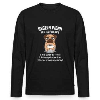 Mobs Morgenmuffel Kaffee Regeln Wenn Ich Aufwache - Männer Premium Bio Langarmshirt - Schwarz - Vorne - Nico (187cm)