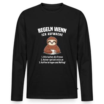 Morgenmuffel Kaffee Regeln Wenn Ich Aufwache - Männer Premium Bio Langarmshirt - Schwarz - Vorne - Nico (187cm)