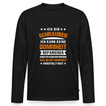KFZ Mechaniker Mechatroniker Arbeitskleidung - Männer Premium Bio Langarmshirt - Schwarz - Vorne - Nico (187cm)