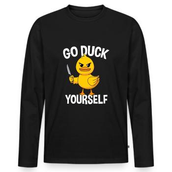 Go Duck Yourself Ente Mit Messer - Männer Premium Bio Langarmshirt - Schwarz - Vorne - Nico (187cm)