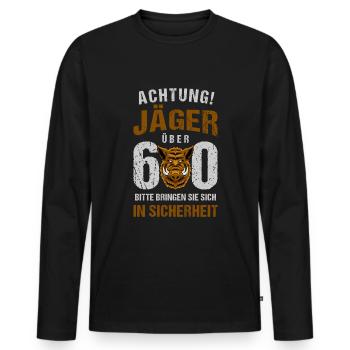Achtung Jäger Über 60 Geburtstags Jäger - Männer Premium Bio Langarmshirt - Schwarz - Vorne - Nico (187cm)