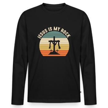 Messages de la Bible Jésus Tribu du Lion de Juda - T-shirt manches longues Premium bio Homme - noir - Devant - Nico (187cm)