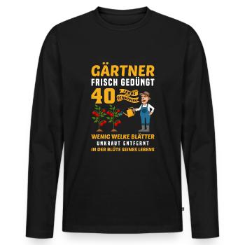 Garten Outfit für Gärtner zum 40. Geburtstag - Männer Premium Bio Langarmshirt - Schwarz - Vorne - Nico (187cm)
