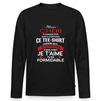 Mon chéri je t aime tu es formidable - T-shirt manches longues Premium bio Homme - noir - Devant - Nico (187cm)