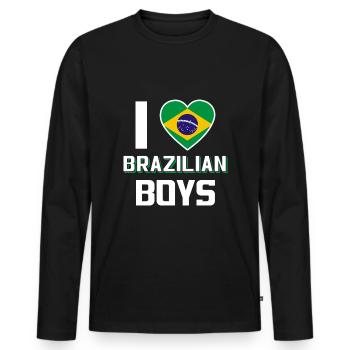 J’aime les garçons brésiliens Nationalité brésilienne - T-shirt manches longues Premium bio Homme - noir - Devant - Nico (187cm)
