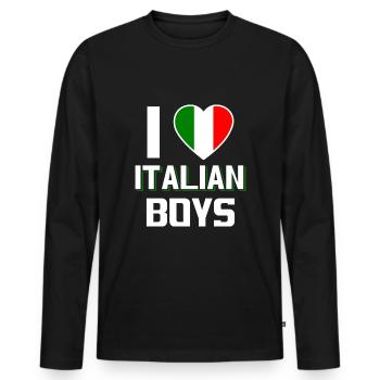 J’aime les garçons italiens Nationalité Italie - T-shirt manches longues Premium bio Homme - noir - Devant - Nico (187cm)