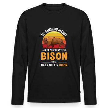 Büffel Rind Retro Bison - Männer Premium Bio Langarmshirt - Schwarz - Vorne - Nico (187cm)