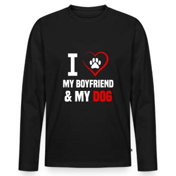 Les chiens aiment les partenaires J’aime mon petit ami et mon chien - T-shirt manches longues Premium bio Homme - noir - Devant - Nico (187cm)
