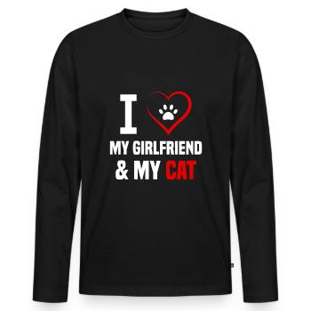 Chat Partenaire J’aime Ma copine et Mon Chat - T-shirt manches longues Premium bio Homme - noir - Devant - Nico (187cm)