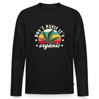 Cannabis lustiger Spruch Don´t Panic It´s Organic - Männer Premium Bio Langarmshirt - Schwarz - Vorne - Nico (187cm)
