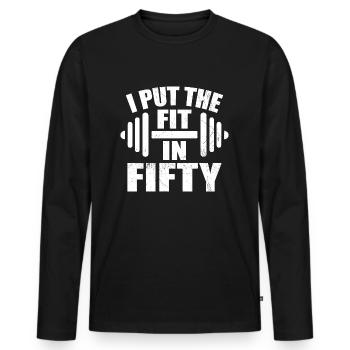 I Put The Fit In Fifty Funny 50th Birthday - T-shirt manches longues Premium bio Homme - noir - Devant - Nico (187cm)