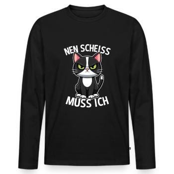 Nen Scheiss muss ich Katze Frecher Spruch - Männer Premium Bio Langarmshirt - Schwarz - Vorne - Nico (187cm)