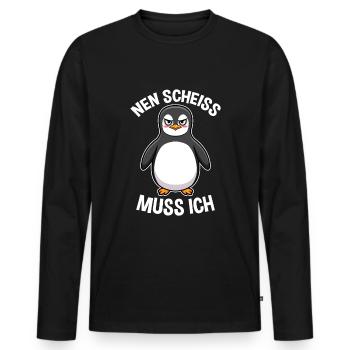 Nen Scheiss muss ich Pinguin Frecher Spruch - Männer Premium Bio Langarmshirt - Schwarz - Vorne - Nico (187cm)