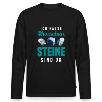 Ich Hasse Menschen Steine Sind Ok - Männer Premium Bio Langarmshirt - Schwarz - Vorne - Nico (187cm)