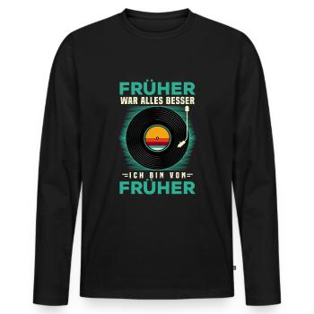 70s, 80s und 90s Jahre Retro Musik Schalplatte - Männer Premium Bio Langarmshirt - Schwarz - Vorne - Nico (187cm)
