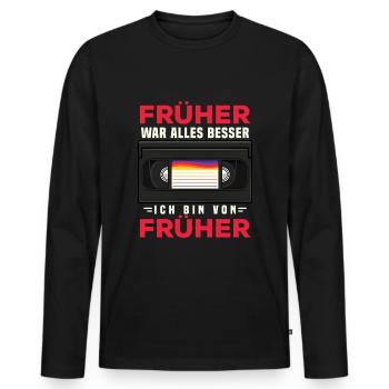70s, 80s und 90s Jahre Retro VHS-Videokassette - Männer Premium Bio Langarmshirt - Schwarz - Vorne - Nico (187cm)