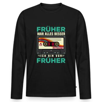 70s, 80s und 90s Jahre Retro Musik Kassette - Männer Premium Bio Langarmshirt - Schwarz - Vorne - Nico (187cm)