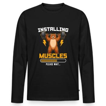 Installing Muscles Please Wait Fitness - Männer Premium Bio Langarmshirt - Schwarz - Vorne - Nico (187cm)