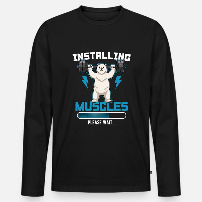 Installing Muscles Please Wait Fitness - Männer Premium Bio Langarmshirt - Schwarz