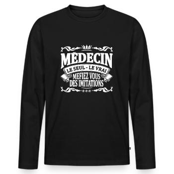 médecin le seul le vrai - T-shirt manches longues Premium bio Homme - noir - Devant - Nico (187cm)
