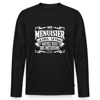 menuisier le seul le vrai - T-shirt manches longues Premium bio Homme - noir - Devant - Nico (187cm)