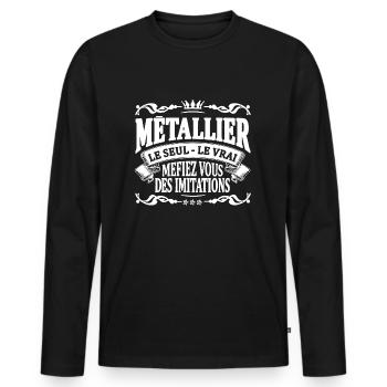 métallier le seul le vrai - T-shirt manches longues Premium bio Homme - noir - Devant - Nico (187cm)
