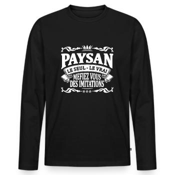paysan le seul le vrai - T-shirt manches longues Premium bio Homme - noir - Devant - Nico (187cm)