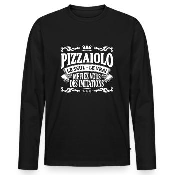 pizzaiolo le seul le vrai - T-shirt manches longues Premium bio Homme - noir - Devant - Nico (187cm)