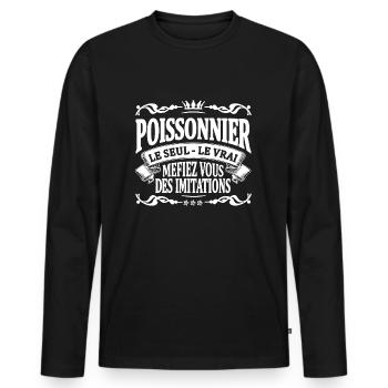 poissonnier le seul le vrai - T-shirt manches longues Premium bio Homme - noir - Devant - Nico (187cm)