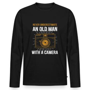 Cadeau photographe appareil photo - T-shirt manches longues Premium bio Homme - noir - Devant - Nico (187cm)
