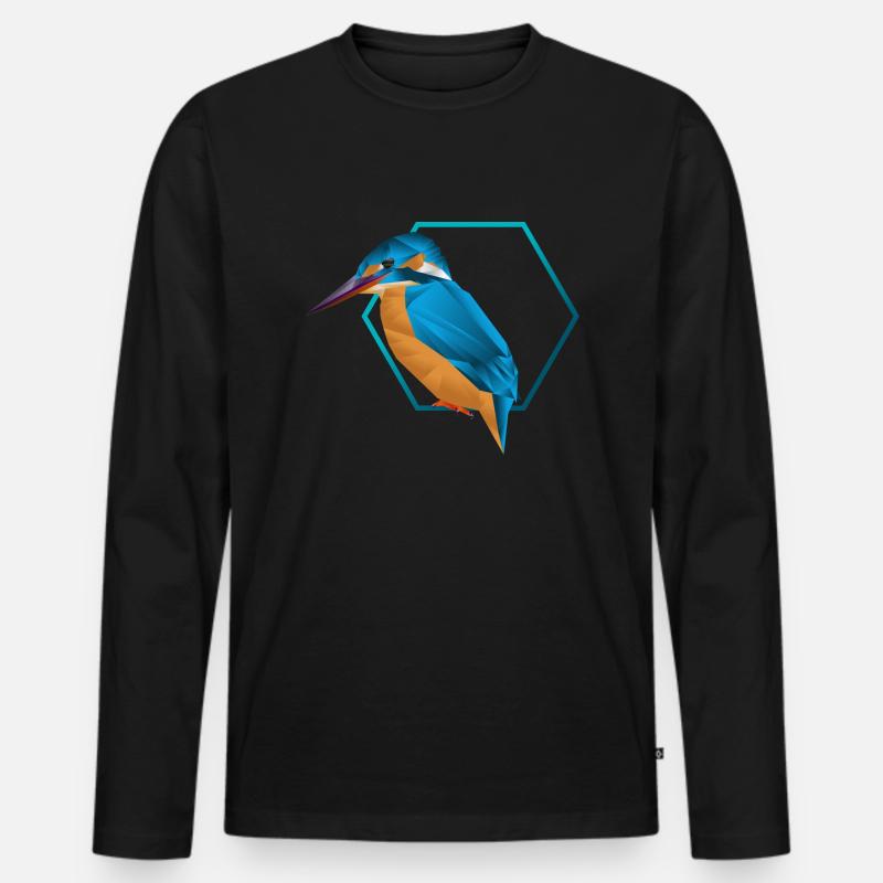 Low poly Eisvogel / Vogel - Männer Premium Bio Langarmshirt - Schwarz