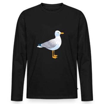 Tshirt mouettes oiseaux de mer - T-shirt manches longues Premium bio Homme - noir - Devant - Nico (187cm)
