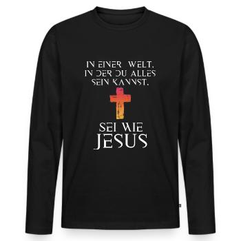 Jesus Christus Shirt - Sei wie Jesus - Männer Premium Bio Langarmshirt - Schwarz - Vorne - Nico (187cm)