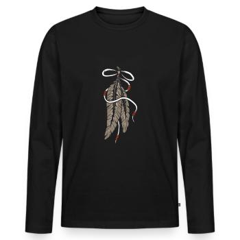Bijoux en plumes Bijoux indiens attrape-rêves plumes - T-shirt manches longues Premium bio Homme - noir - Devant - Nico (187cm)