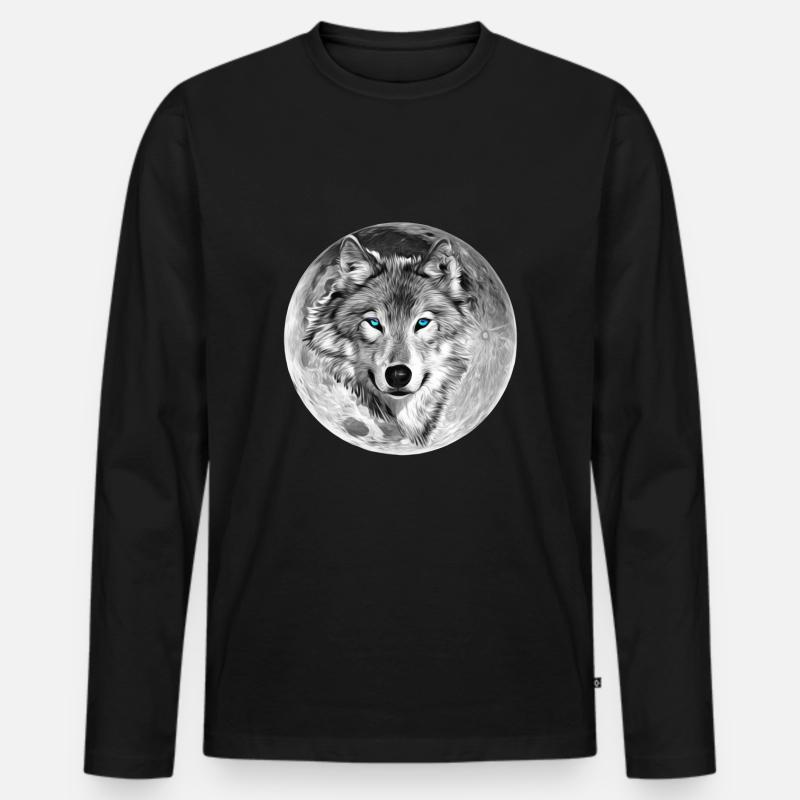 Wolf - Männer Premium Bio Langarmshirt - Schwarz