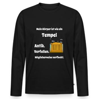 Mein Körper ist ein Tempel ,lustiger Spruch - Männer Premium Bio Langarmshirt - Schwarz - Vorne - Nico (187cm)