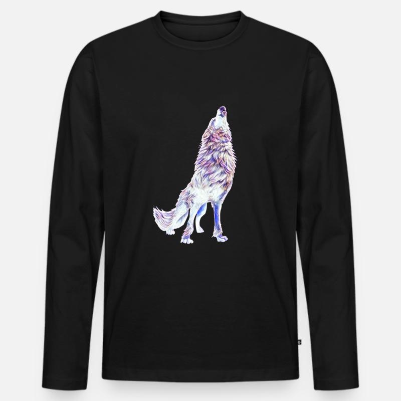 Wolf - Männer Premium Bio Langarmshirt - Schwarz