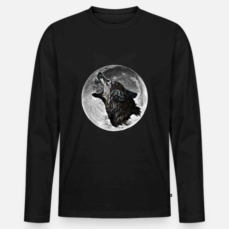Wolf - Männer Premium Bio Langarmshirt - Schwarz