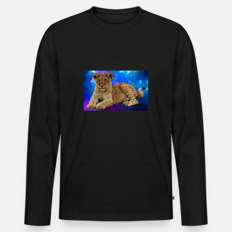 Löwe Polygon - Männer Premium Bio Langarmshirt - Schwarz