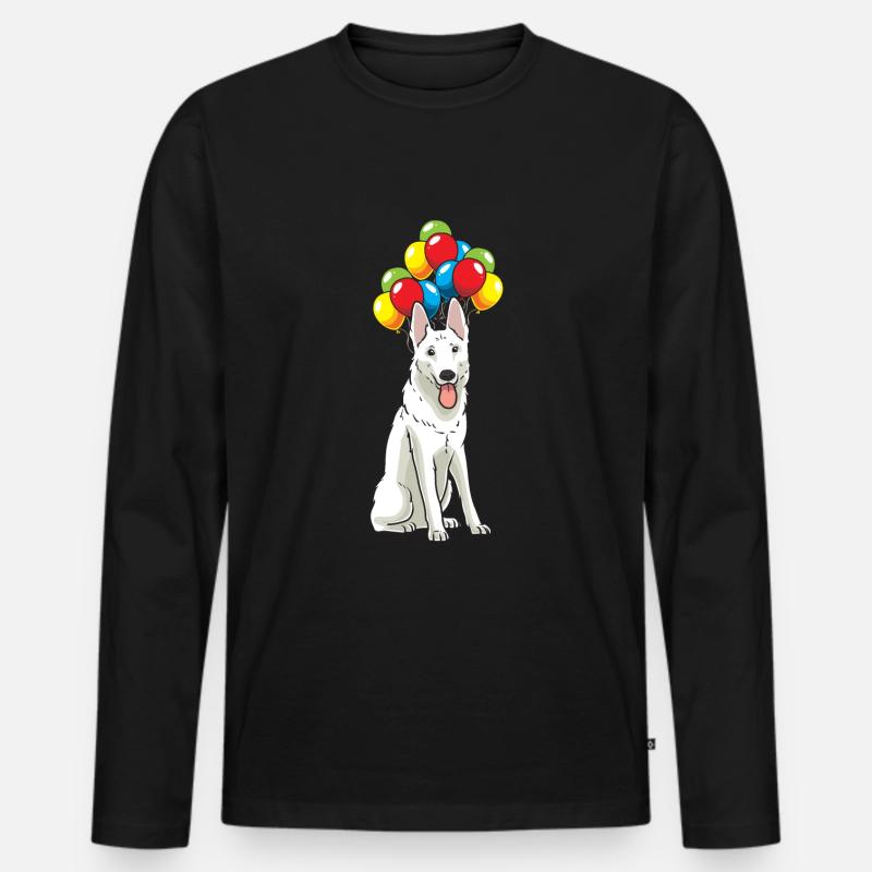 Weißer Schweizer Schäferhund mit Ballons - Männer Premium Bio Langarmshirt - Schwarz