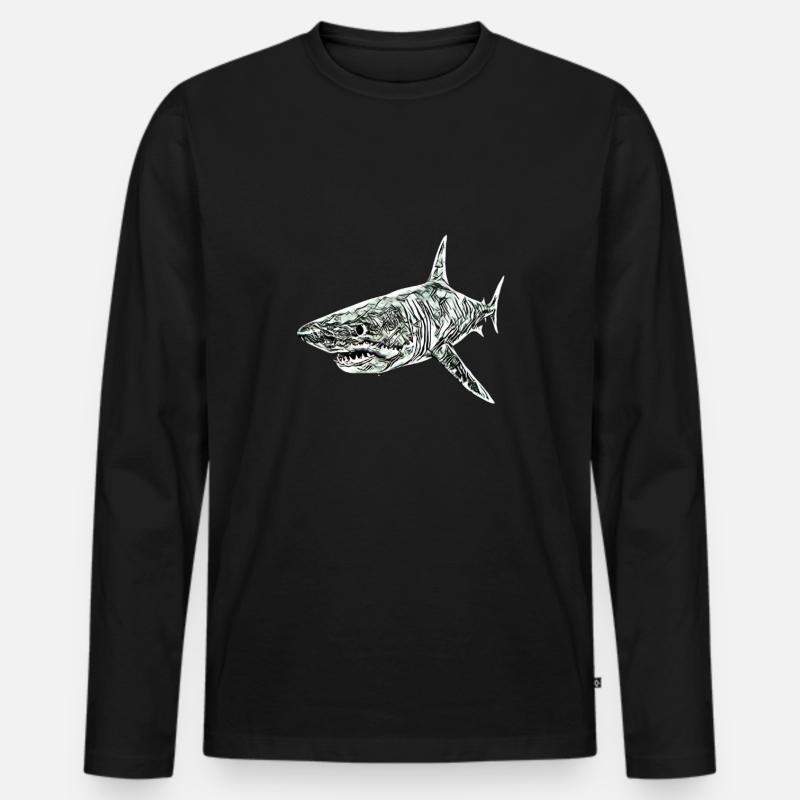Hai - Männer Premium Bio Langarmshirt - Schwarz