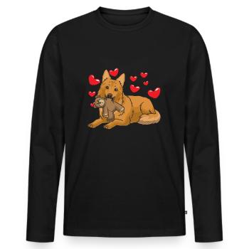 Chien de renard de résine avec peluche et de nombreux cœurs - T-shirt manches longues Premium bio Homme - noir - Devant - Nico (187cm)